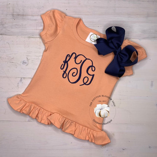 Girls monogrammed shirt, peach shirt