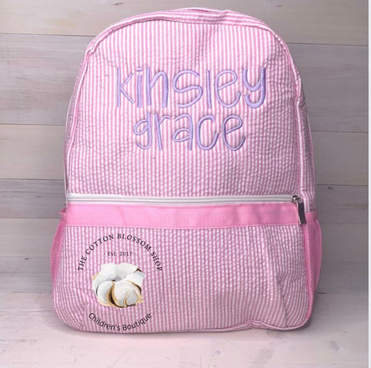 Girls preschool backpack, pink seersucker backpack, monogrammed backpack, monogrammed diaper bag, preschool backpack