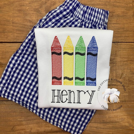 Boys first day of school shirt, boys back to school shirt, boys crayons shirt, boys kindergarten shirt, monogrammed shirt, crayons shirt