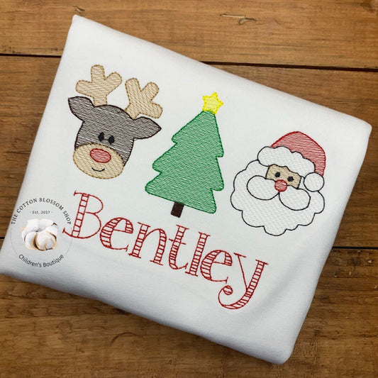 Reindeer Santa Reindeer Christmas tree Shirt, embroidered Christmas shirt, girls christmas shirt, boys christmas shirt, santa shirt,reindeer