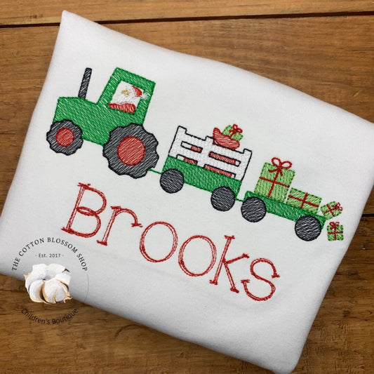 Christmas tractor applique shirt, santa christmas tractor shirt, embroidered shirt