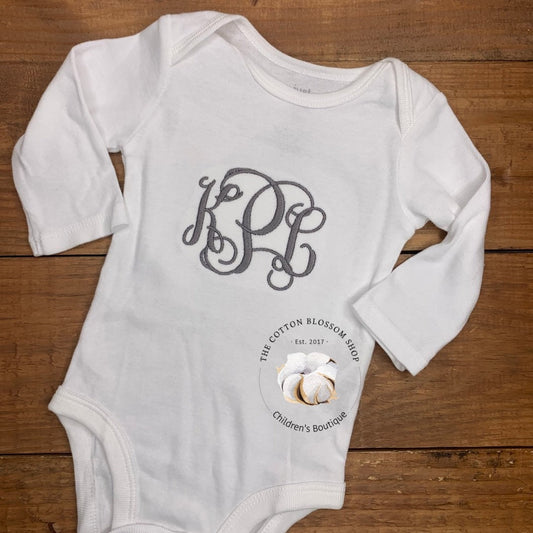 Monogrammed baby bodysuit - silver