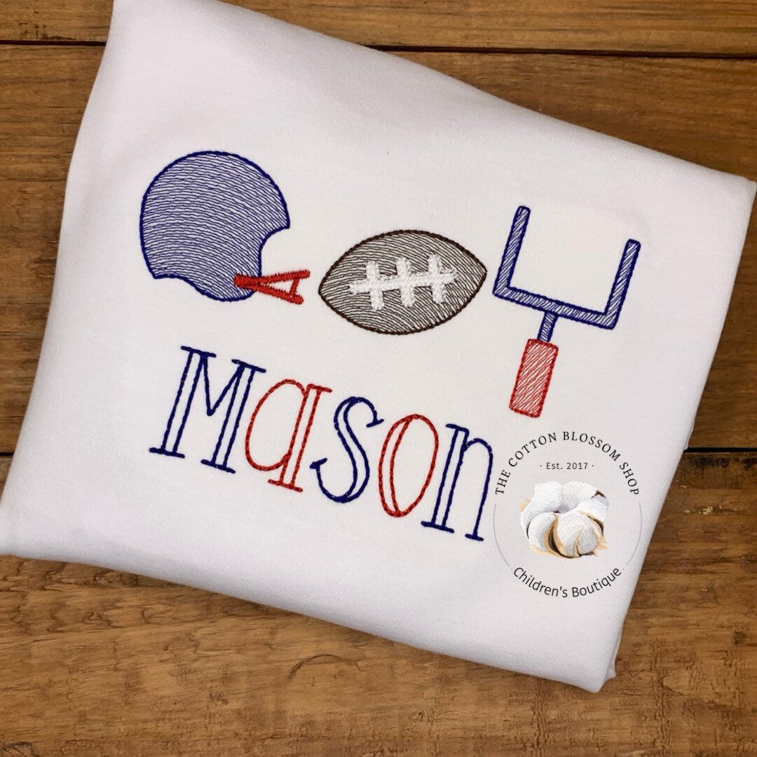 Boys fall football shirt, boys fall shirt, boys monogrammed football shirt, red and blue football shirt