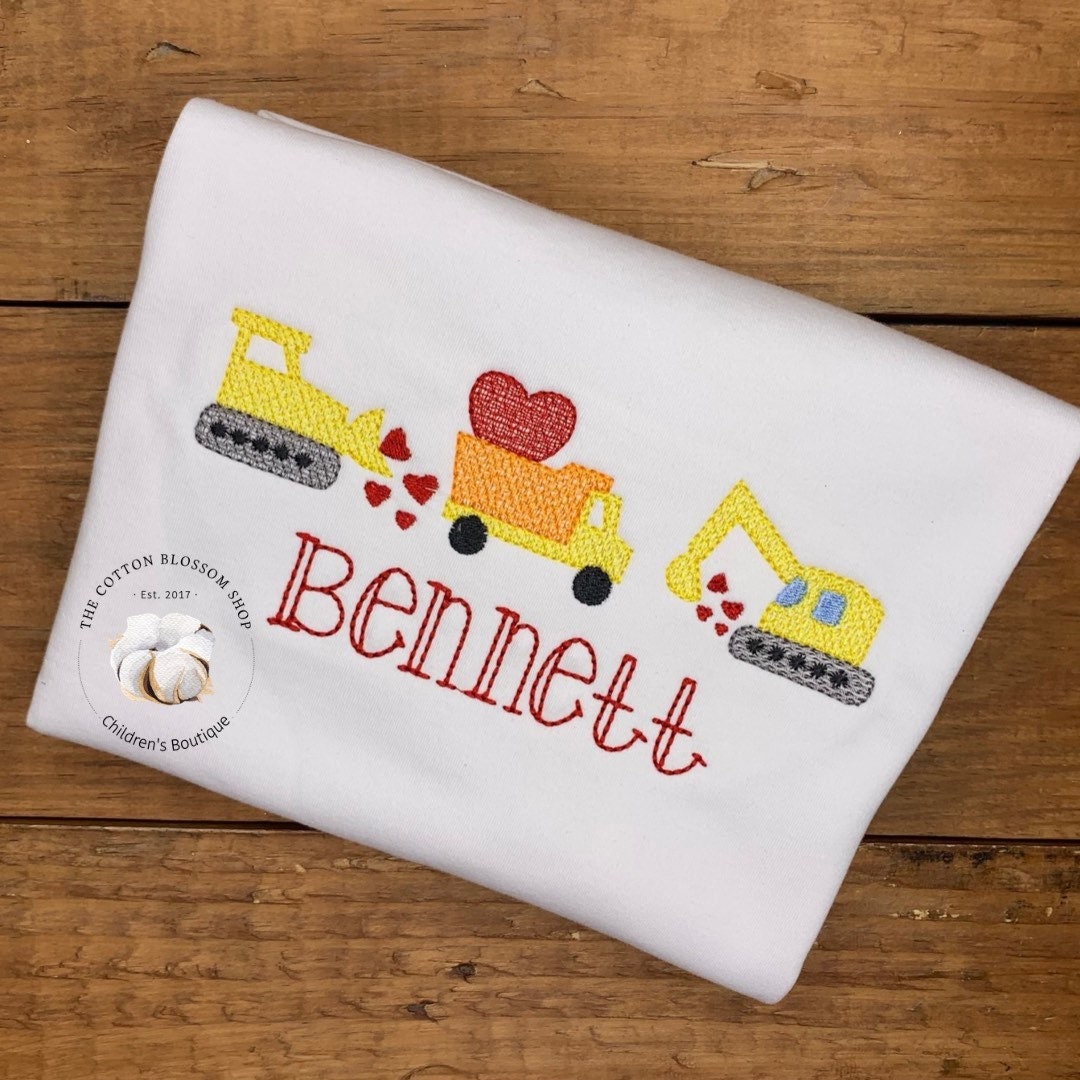 Boy's Valentine's Construction trucks Shirt, monogrammed shirt