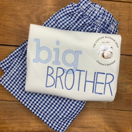 Boys big brother shirt, gingham shorts outfit, big brother outfit