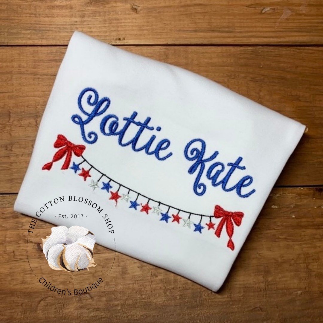 4th of July Monogrammed Girl's Shirt - Stars banner shirt