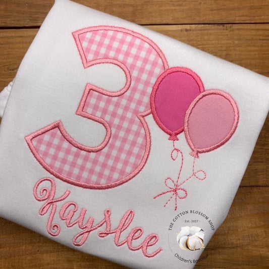Girls 3rd birthday pink gingham birthday shirt, third birthday shirt