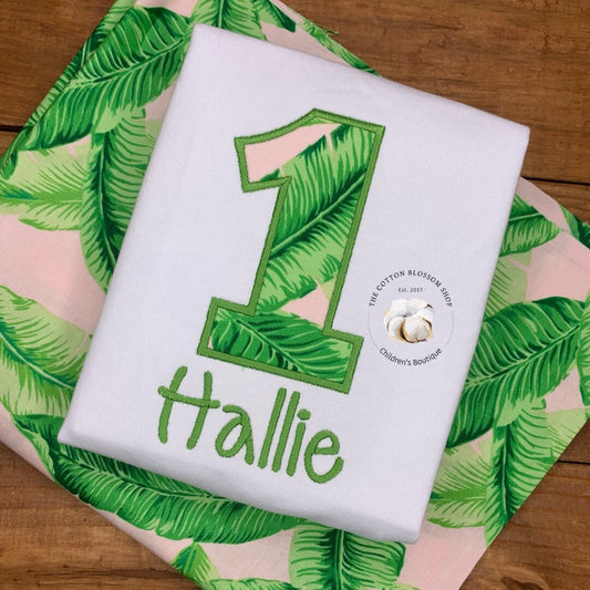 Girls 1st birthday tropical birthday shirt, first birthday shirt, tropical palm leaves birthday shirt