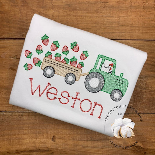 Boys strawberry shirt, Tractor shirt, boys tractor with a strawberry shirt, strawberry festival shirt