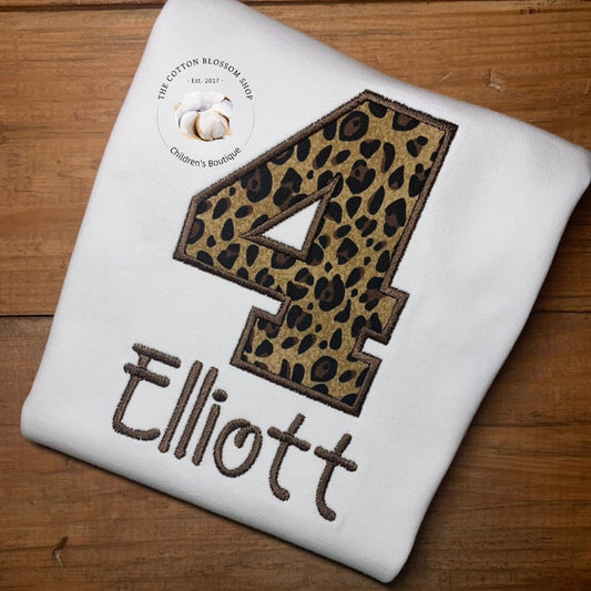 girls cheetah print birthday shirt, girls lepord print birthday shirt, any number, 4th birthday shirt