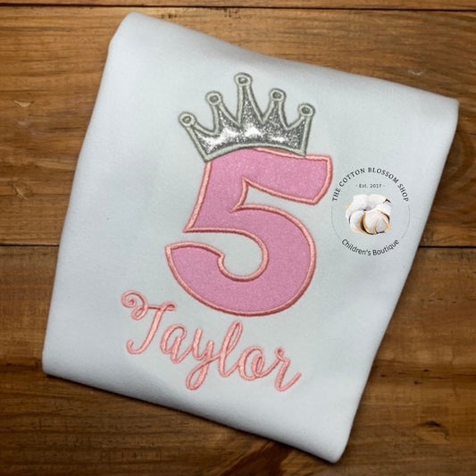 5th birthday Princess shirt glitter crown, princess shirt, princess glitter crown birthday outfit, fifth birthday princess outfit