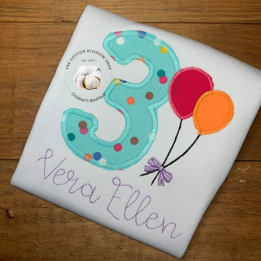 3rd birthday Shirt, applique, monogrammed