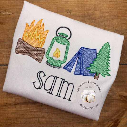 Boy's Camping Shirt, one happy camper shirt, lets go camping shirt, camping shirt, monogrammed