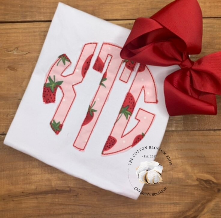 Girls monogrammed strawberry birthday shirt, first birthday shirt, strawberry birthday shirt