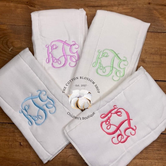 Set of 4 Burp cloths, Monogrammed baby girls burp cloth set, baby shower gift, monogrammed baby shower gift set