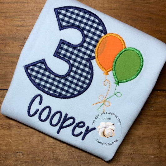 Boys 3rd Birthday Shirt, Boys balloons birthday shirt, 3rd birthday shirt, boys appliqué birthday shirt
