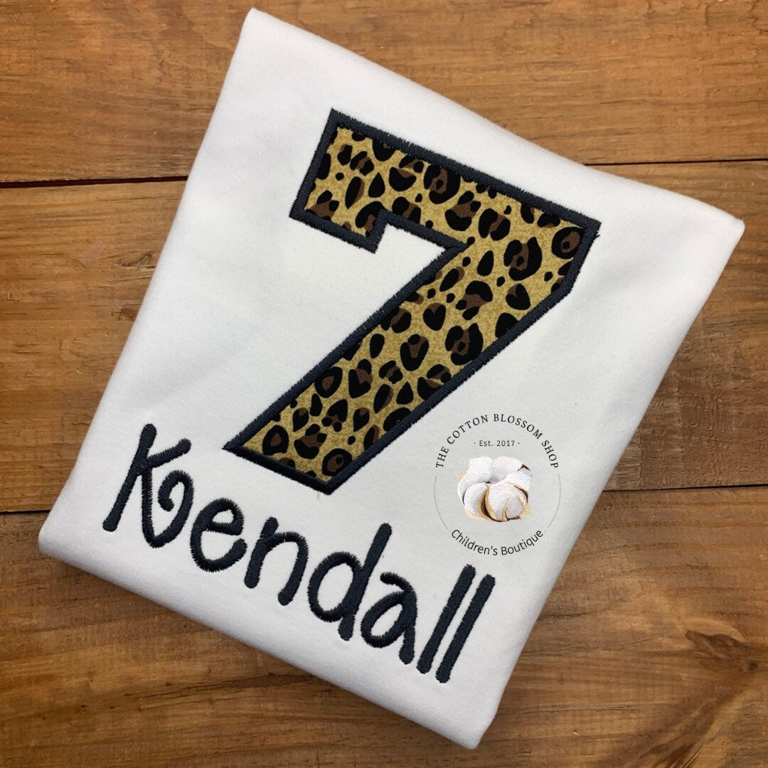 girls cheetah print birthday shirt, girls lepord print birthday shirt, any number, 7th birthday shirt