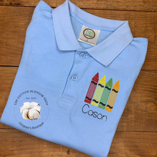 Boys back to school polo shirt, first day of school polo shirt, boys back to school sketch design shirt, boys school polo shirt, light blue