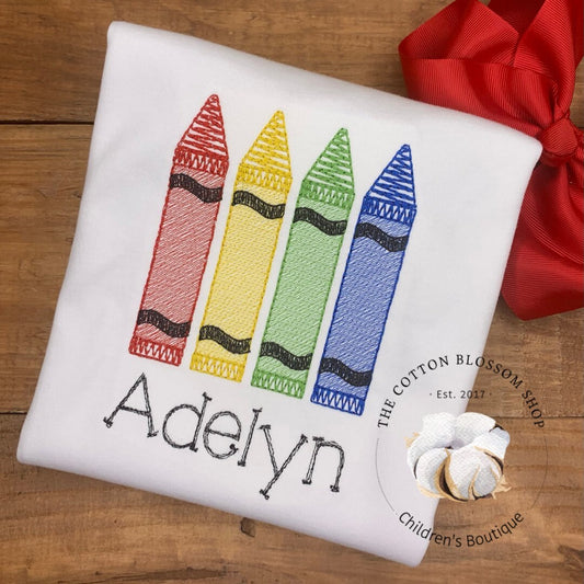Back to School Monogrammed crayons shirt, girls back to School shirt, personalized apple shirt, monogrammed apple shirt, back to school