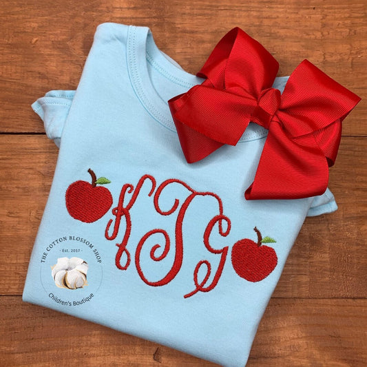Girls back to school monogrammed apple shirt, kindergarten shirt, first day of school shirt, back to school shirt, girls shirt