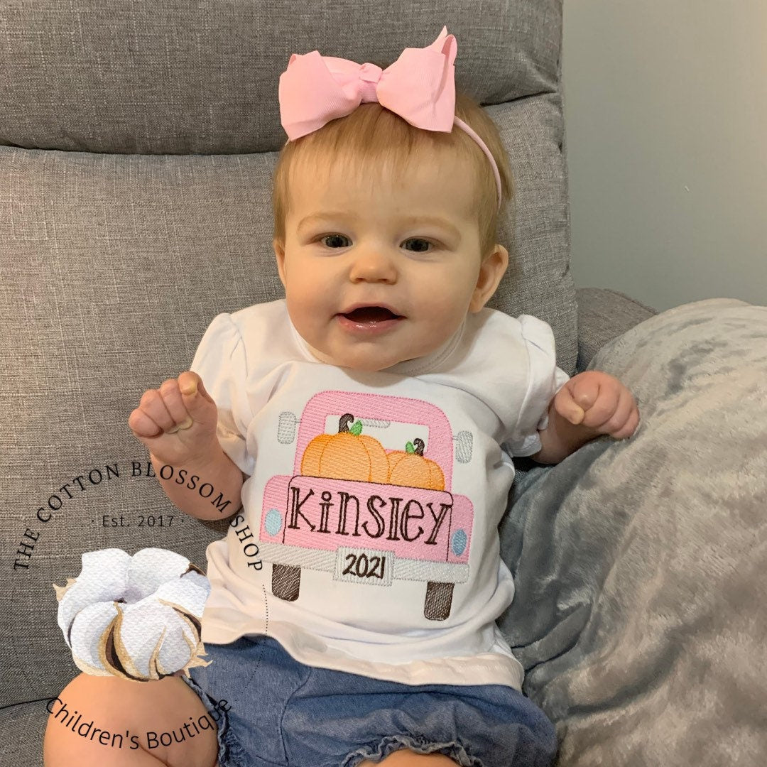 Girls Pumpkin truck Shirt, girls pumpkin patch shirt, monogrammed pumpkin shirt, pink truck