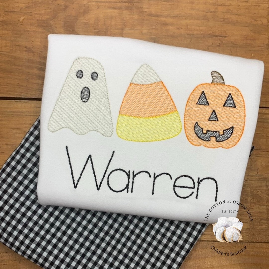 Boys Monogrammed Halloween Shirt, boys personalized halloween shirt, ghost pumpkin candy corn