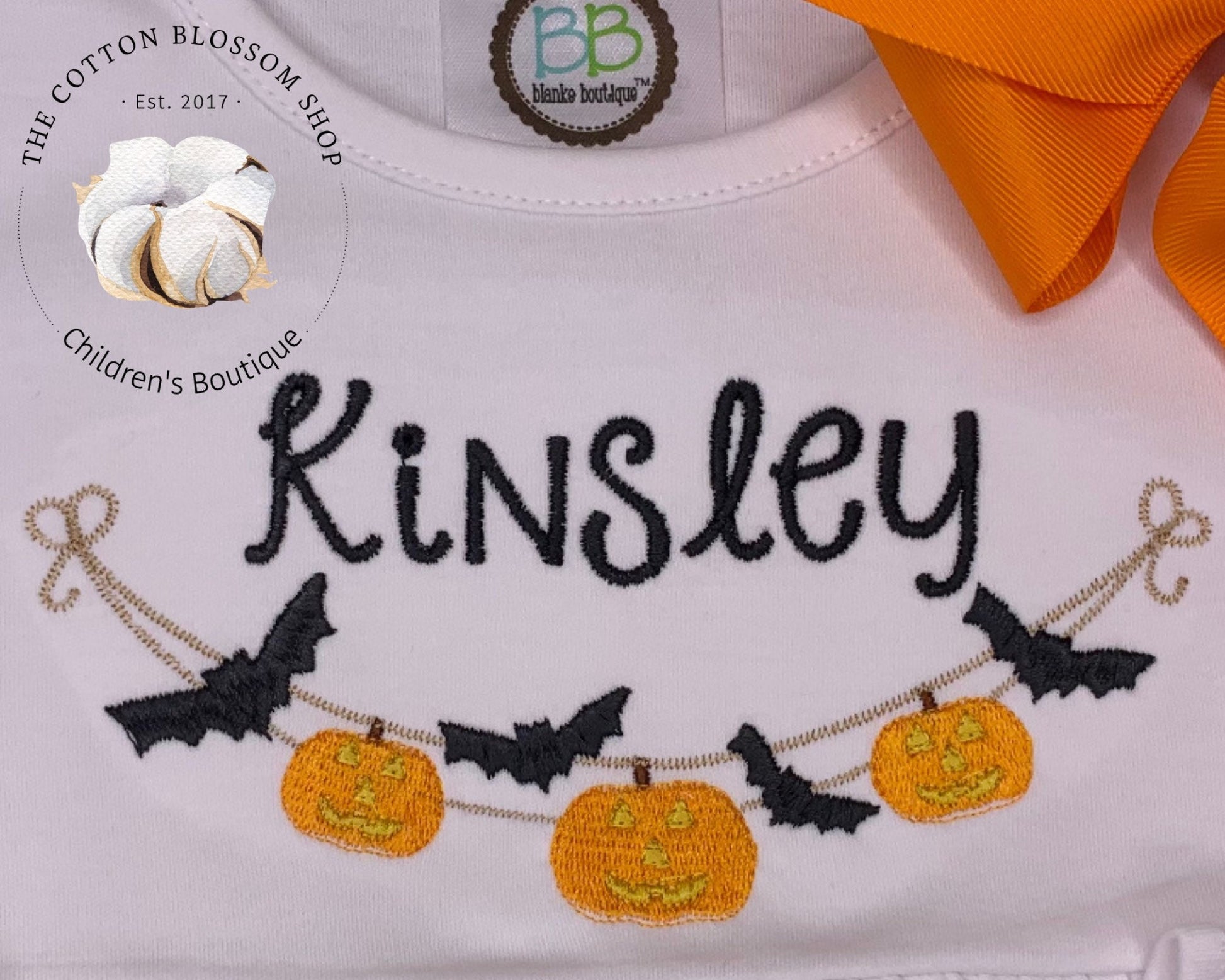 Girls Monogrammed Halloween Dress, girls Halloween dress, applique dress, embroidered dress, pumpkins and bats dress