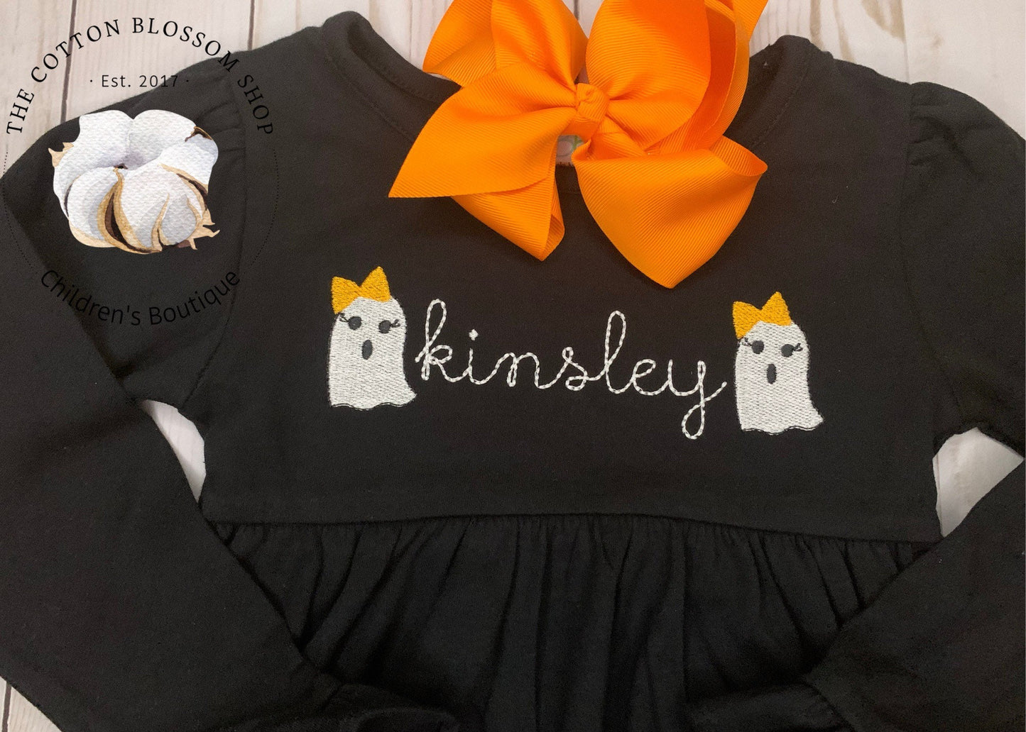 Girls Monogrammed Halloween Dress, girls Halloween dress, applique dress, embroidered dress, black dress, ghost dress