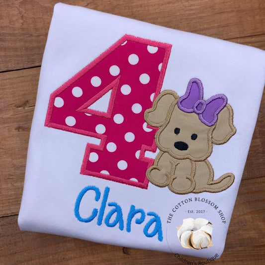 puppy birthday shirt, girls puppy birthday shirt, girls 4th birthday shirt, fifth birthday puppy shirt, dog birthday shirt, pink