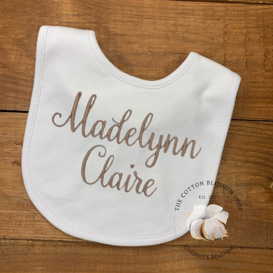 Baby girls bib, newborn coming home bib, newborn bib, boutique baby monogrammed name bib