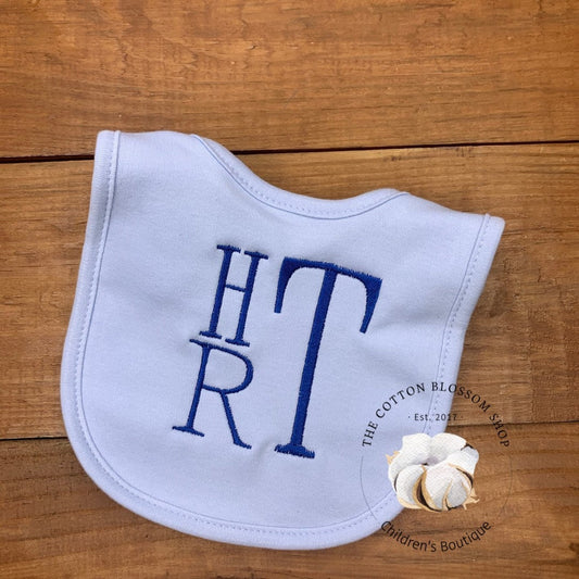 Baby boys Monogram Bib, boys bib, newborn monogrammed bib, embroidered monogram bib, baby shower gift, monogrammed name bib, blue bib