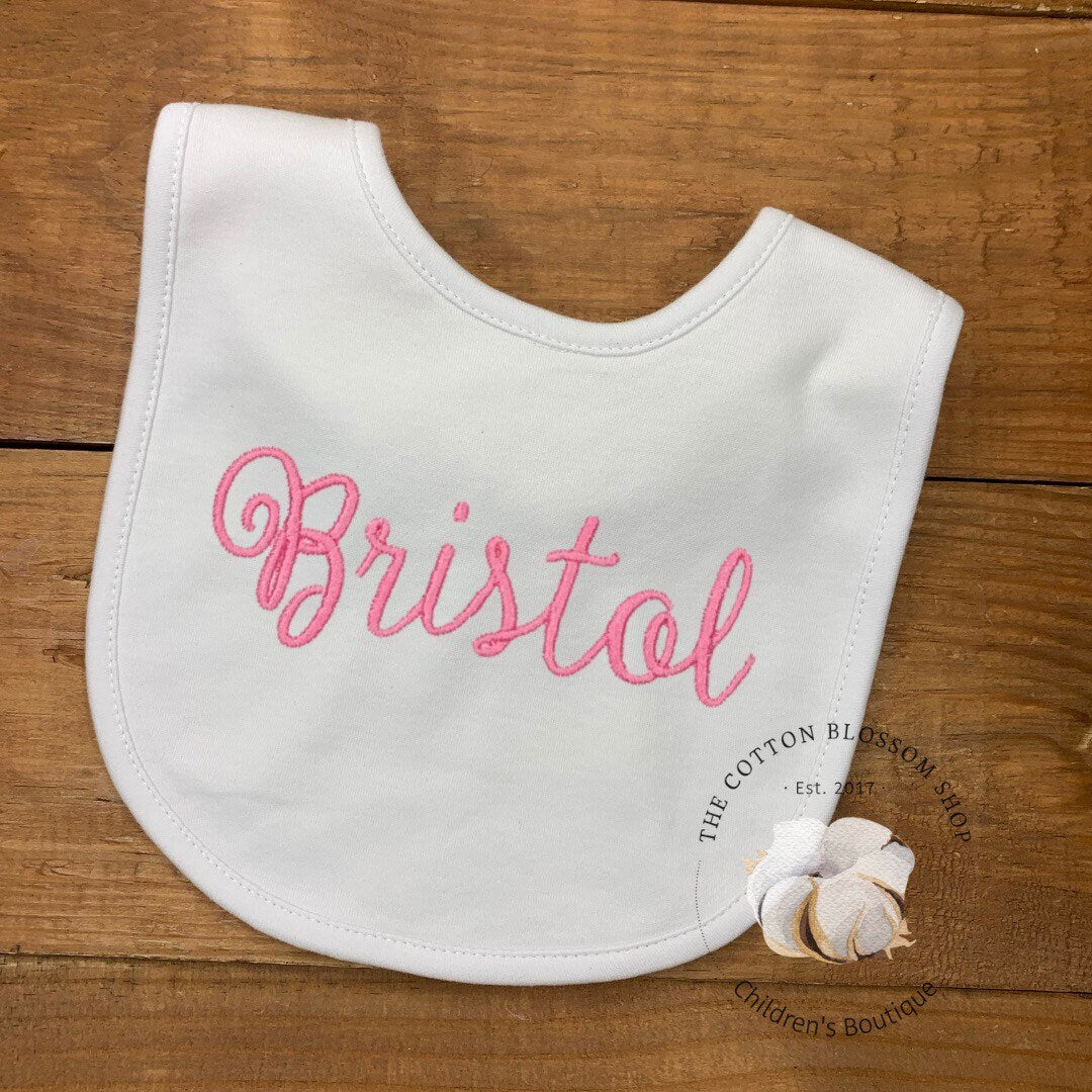 Baby girls bib, newborn coming home bib, newborn bib, boutique baby monogrammed name bib