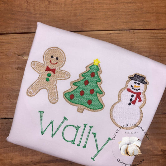 Monogrammed Gingerbread boy Christmas tree Shirt, embroidered Christmas shirt, christmas shirt, boys christmas shirt, christmas cookies
