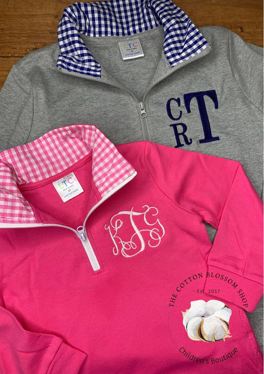 Kids monogrammed pullover, boys monogrammed sweatshirt, gingham pullover, girls pullover, boys pullover