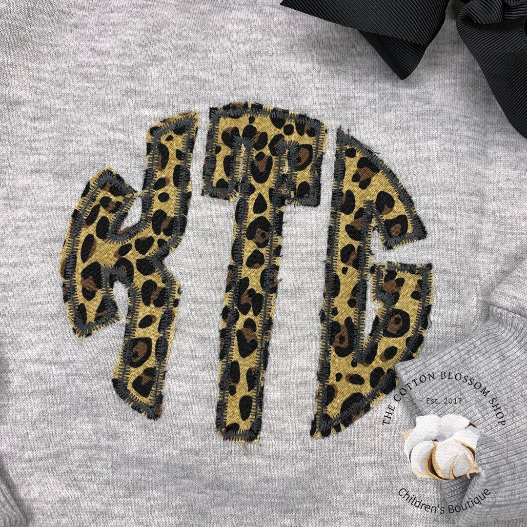 Girls Monogrammed sweatshirt, leopard print monogram, baby girls sweatshirt, toddler sweatshirt, grey sweatshirt