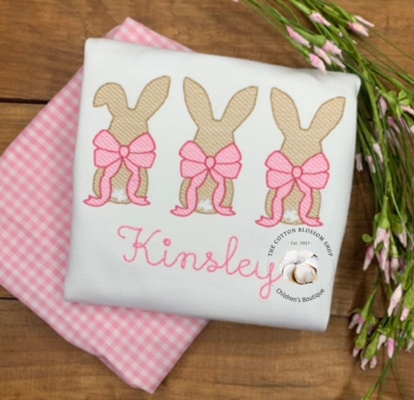 Personalized girls easter bunny shirt, girls easter bunnies shirt, embroidered, applique, easter shirt, baby girls easter, easter outfit