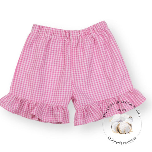 Girls Pink Gingham Ruffle Shorts - Add on to Shirts for Outfits