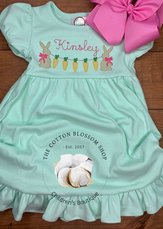 Girls Mint Monogrammed Easter Dress, Easter outfit girls, Easter dress, Easter bunny dress