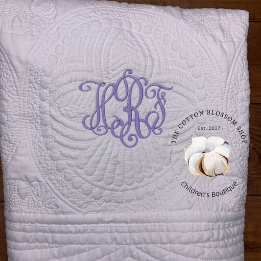 Baby girls heirloom blanket quilt, monogrammed, embroidered