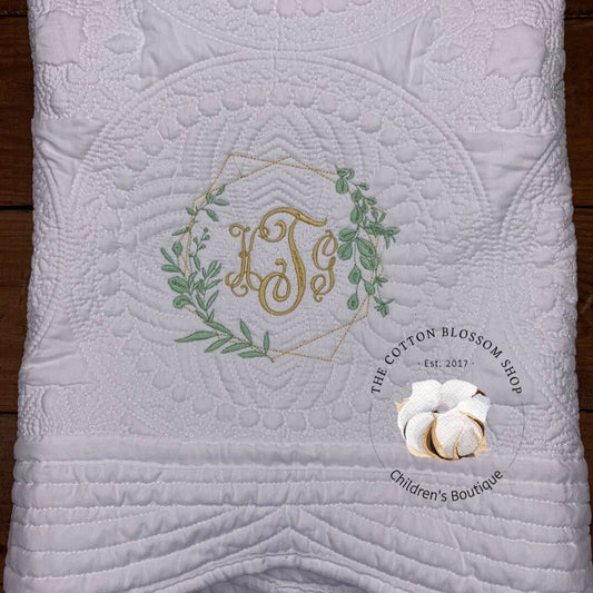 Baby girls heirloom blanket quilt, monogrammed, embroidered