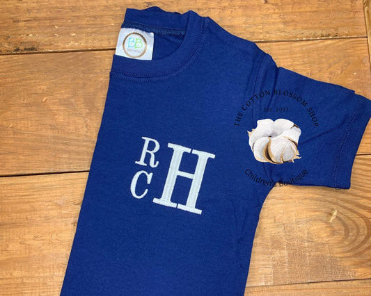 Boys navy blue Monogrammed shirt, personalized shirt, boys stacked monogram shirt, boys summer shirt, boys beach shirt, boys vacation shirt