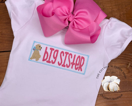 Big sister shirt, big sister pregnancy announcement shirt, big sister embroidered shirt, puppy dog shirt