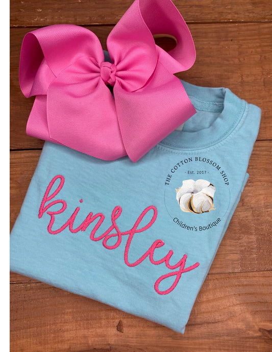 Girls monogrammed name shirt, girls embroidered name shirt, girls first name shirt, girls personalized name shirt, kids comfort colors shirt