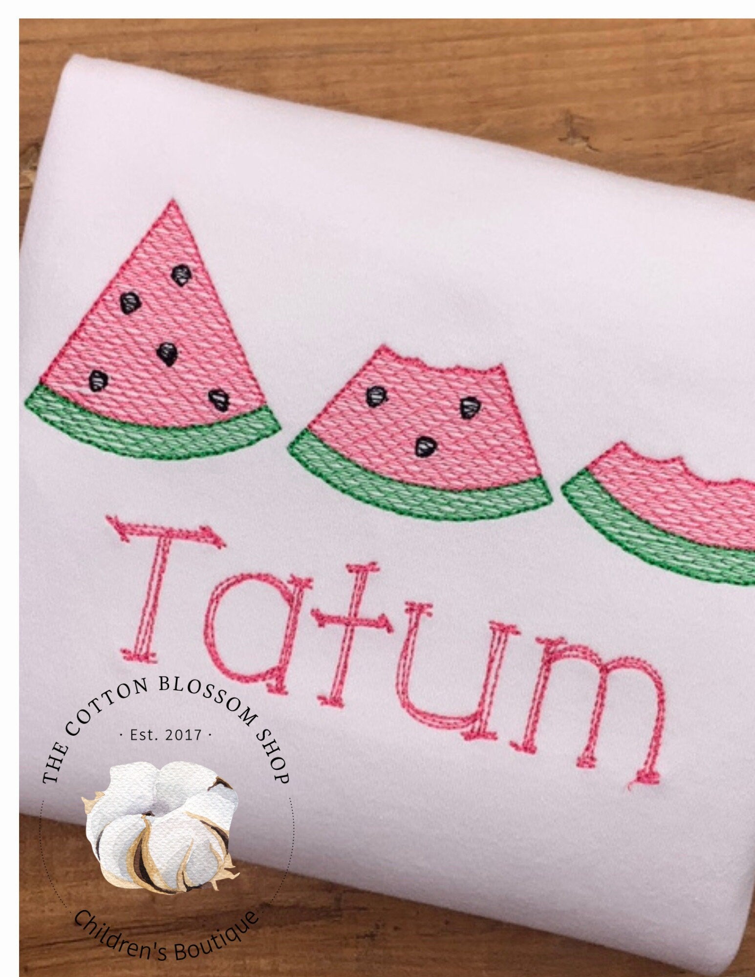Girls watermelon embroidered personalized shirt, pink watermelons