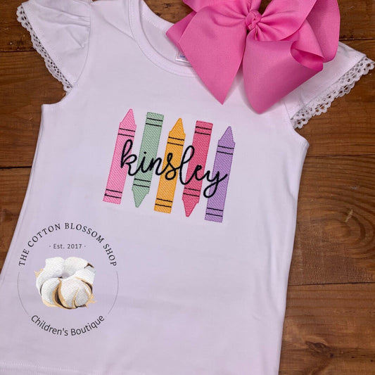 Back to School crayons shirt, girls back to School shirt, personalized apple shirt, monogrammed apple shirt, back to school