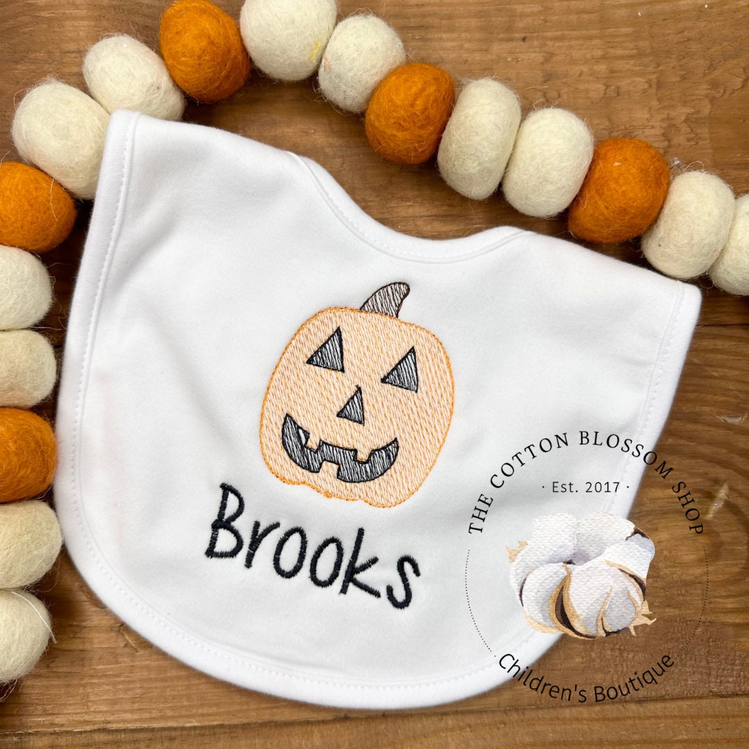 Halloween bib, pumpkin bib bib, monogrammed bib, boys