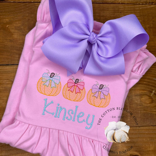 Girls Monogrammed Halloween Dress, girls Halloween dress, applique dress, embroidered dress, pumpkins dress, pink dress