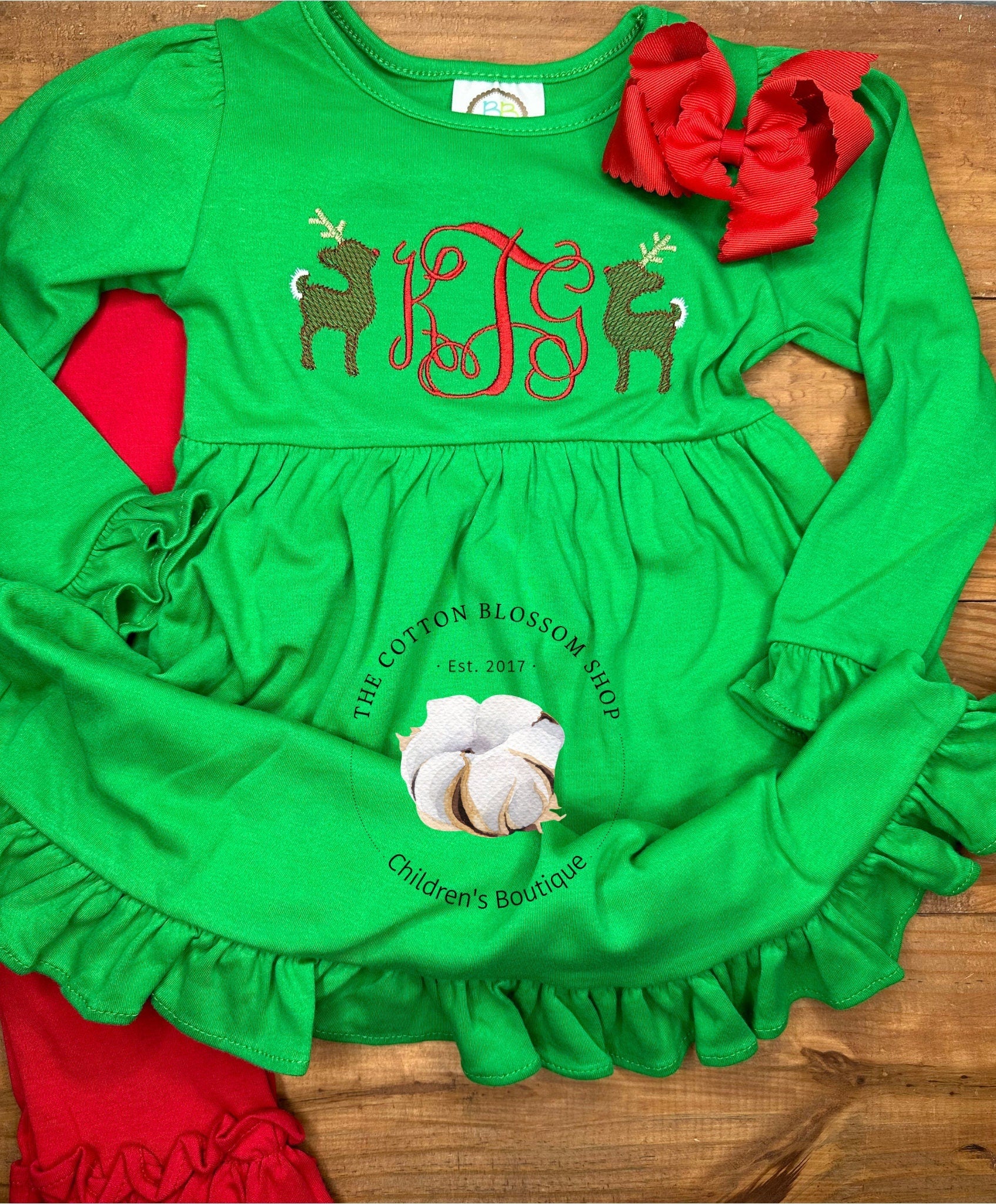Girls monogrammed Christmas Dress, embroidered Christmas dress, applique Christmas dress, green dress, reindeer dress, Christmas pictures