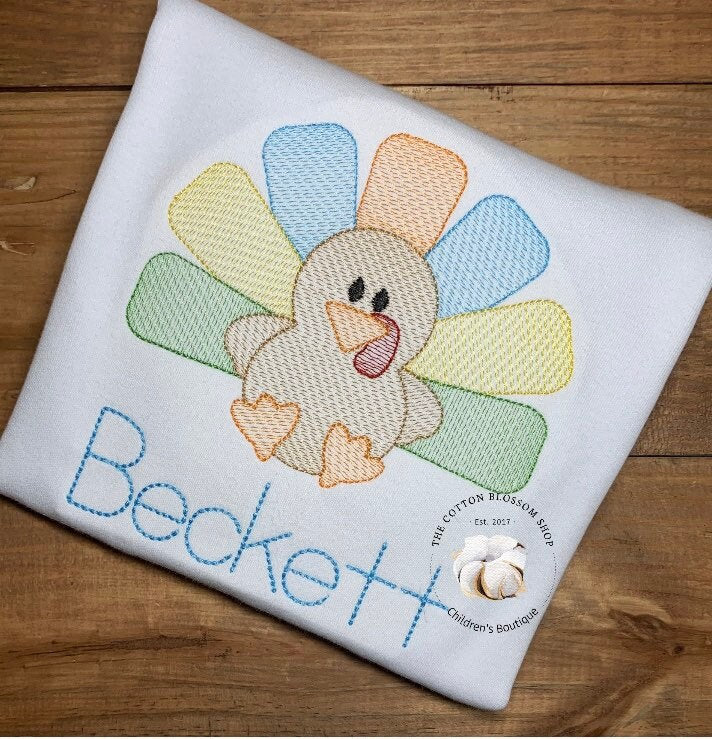 Boys embroidered applique Thanksgiving Turkey Shirt, toddler thanksgiving shirt, applique turkey shirt, monogrammed shirt, embroidered